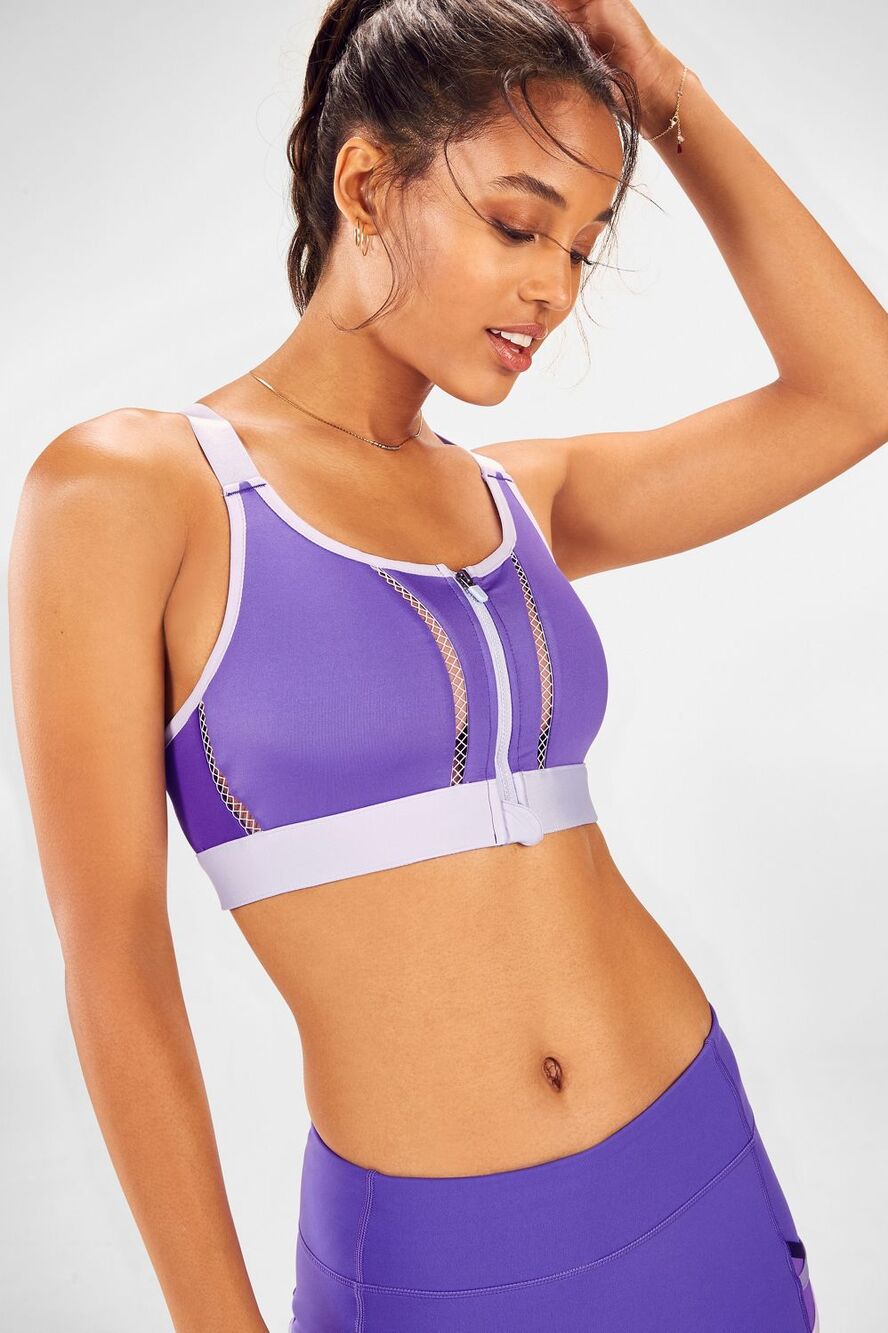 Fabletics Zoe High Impact Sports Bra Electric Violet/Powderblue Size Medium